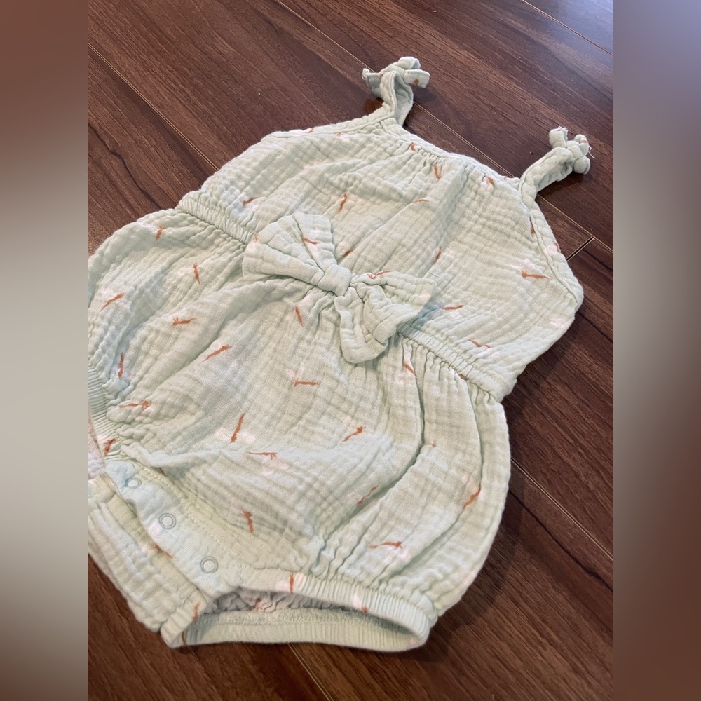 Baby Girl Muslin Romper – Soft Cotton – Mint Green – Size  12 months